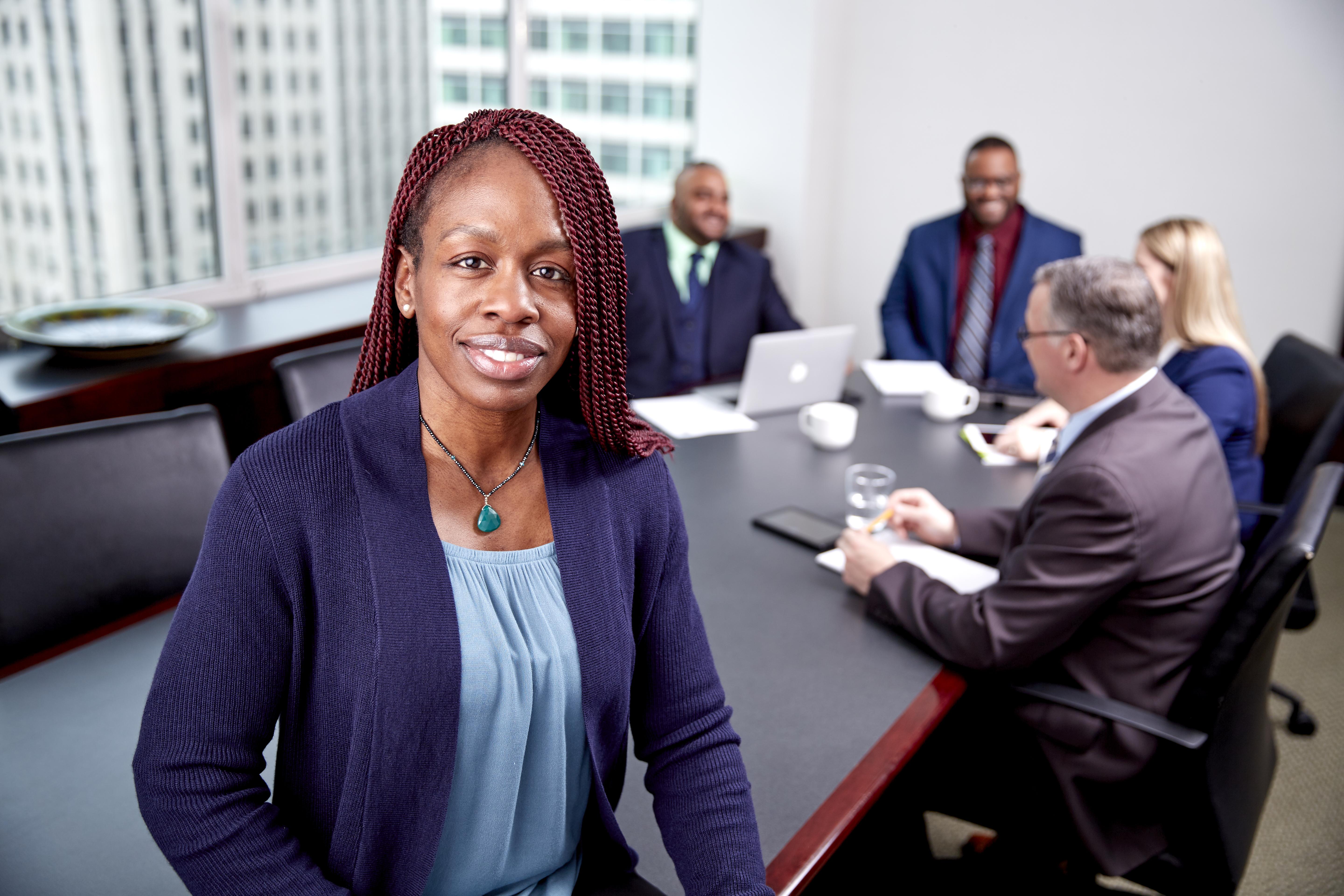 Female in board room